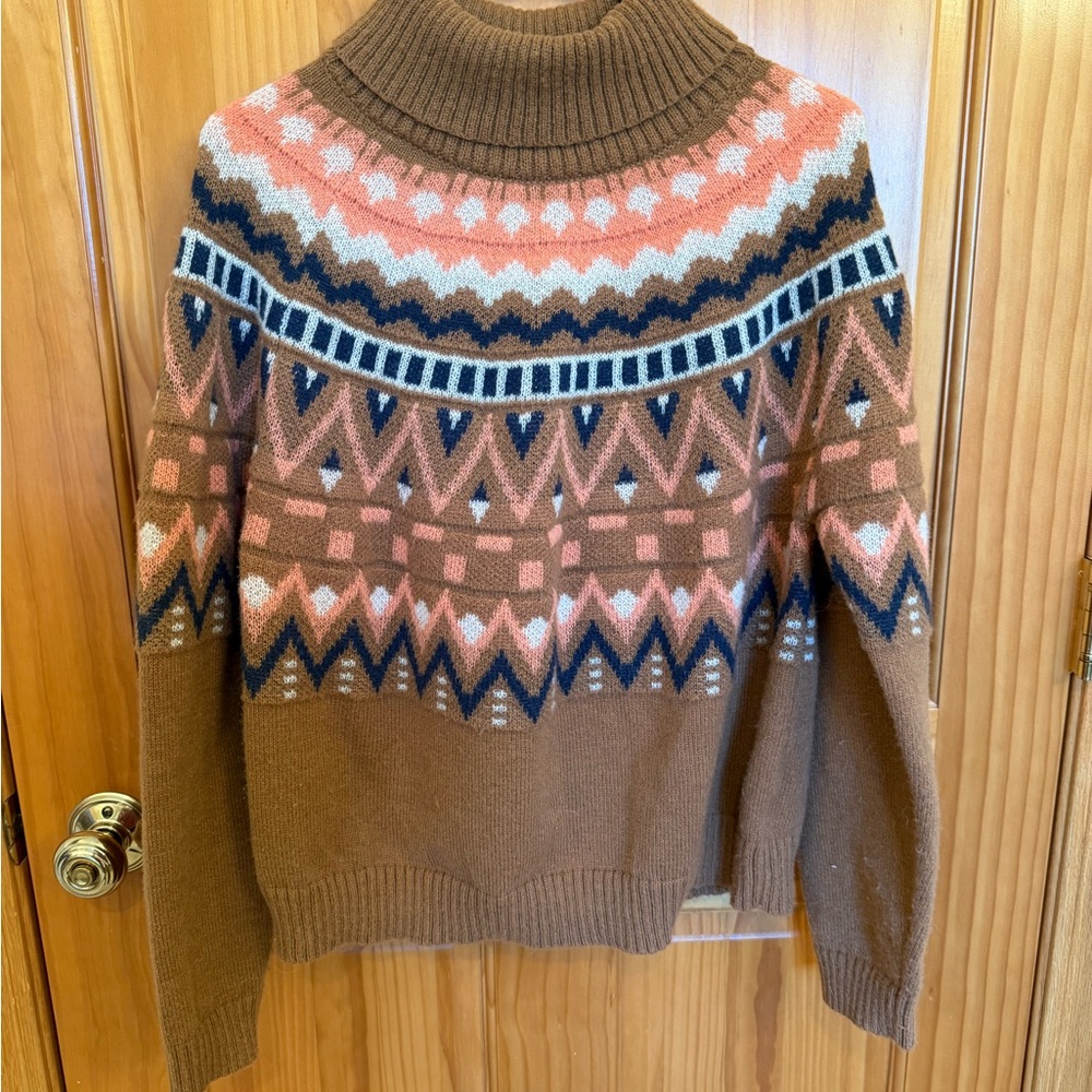Rusty/Brown, Coral and Navy Fair Isle Sweater